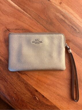 Coach Metallic Champagne Zip Wristlet with Leather Strap